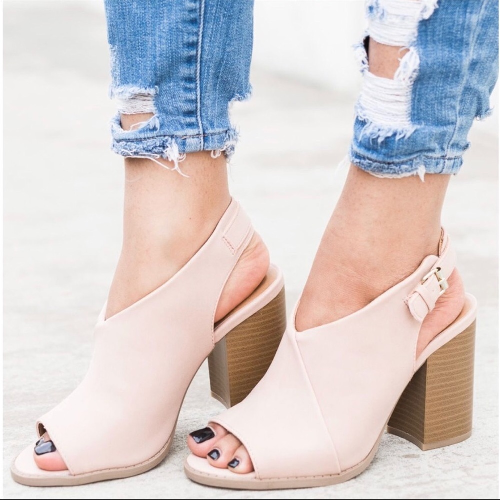 Blush Slingback Peep Toe Heels - Picture 2 of 2